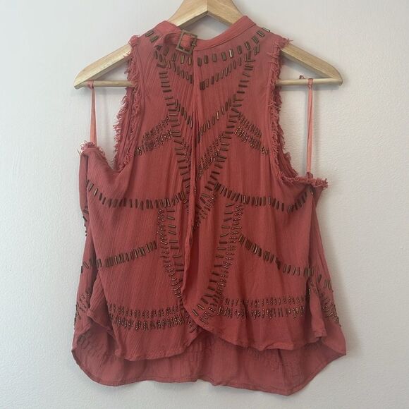 Free People Ferris Wheel Open Back Top Beaded Sequin Embellished Blouse Sz Small - Picture 4 of 10